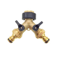 Brass 2 Way Tap Connector Double Tap Adapter Garden Tap Adaptor with Individual On/Off Valves for Home Kitchen Garden Outdoor