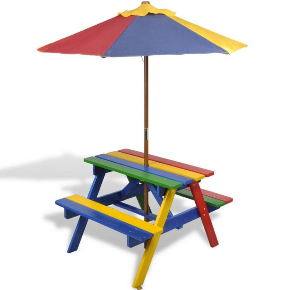 Kids Childrens Picnic Garden Parasol Umbrella Patio Table bench Chairs Set