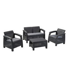 Keter Corfu Lounge Set, Rattan, Graphite/Grey Lounge Set in Rattan Look, Modern Lounge Balcony Furniture