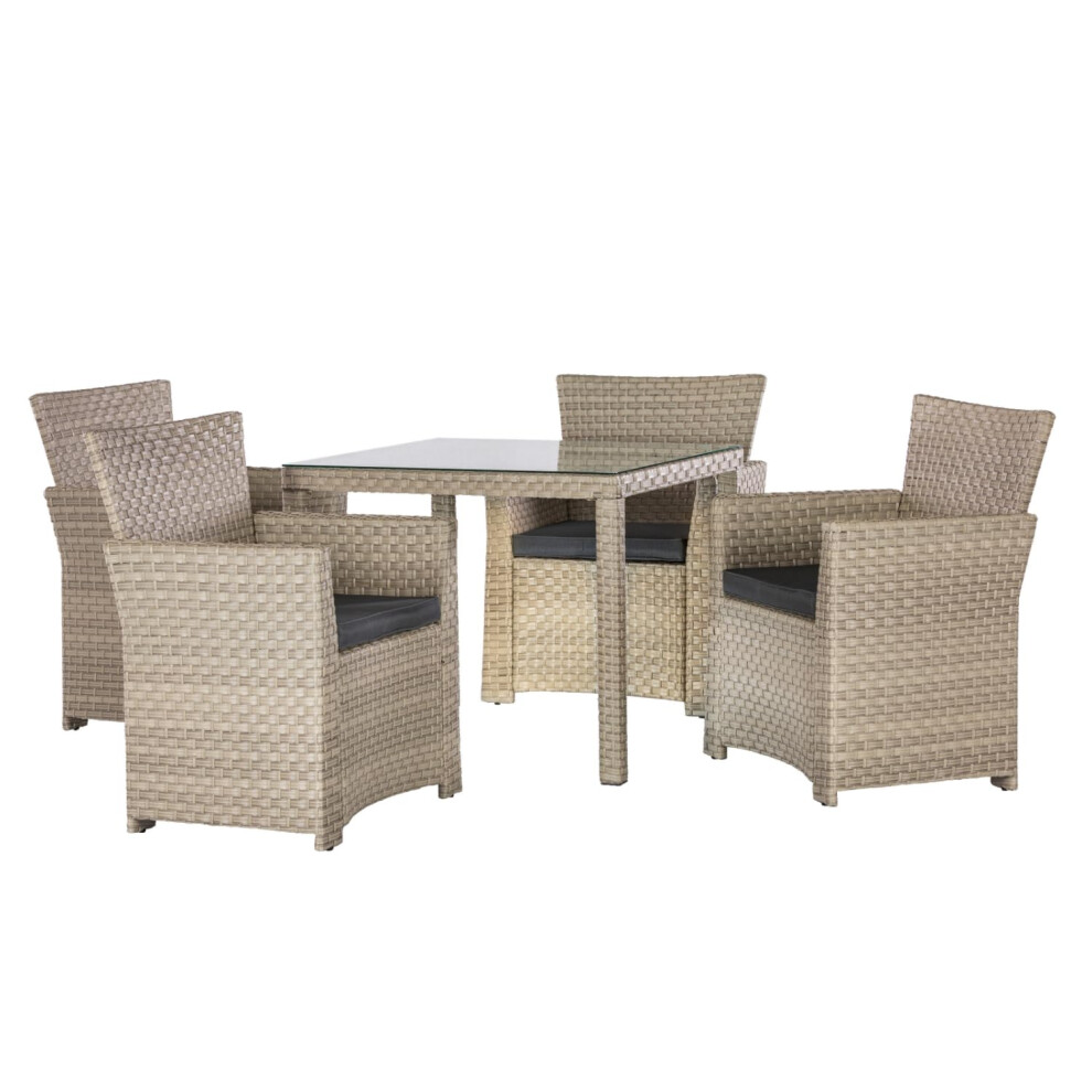 Backyard Furniture Chesterton Rattan Wicker 4 Seat Square Dining Set with Cushions and Weatherproof Furniture Cover