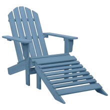 vidaXL Solid Fir Wood Garden Adirondack Chair with Ottoman Outdoor Wooden Furniture Patio Terrance Backyard Seating Armchair Lounge Chair Set Blue