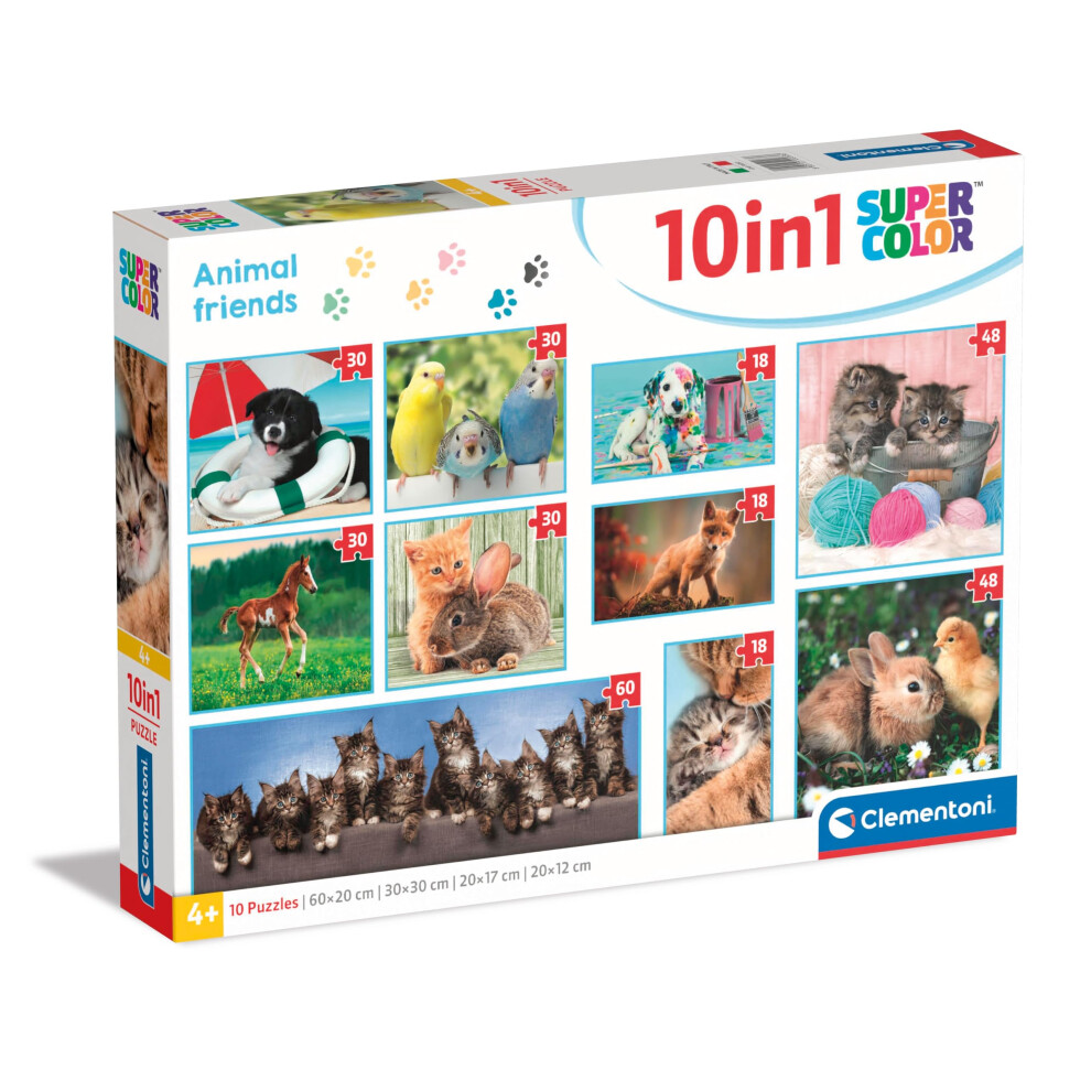 Clementoni Jigsaw Puzzle 10 In 1 Animal Friends (60+2X48+4X30+3X18 Pieces) - Supercolor Puzzle For Children 4-6 Years, Realistic, Animals, Gift For Boy/Girls,