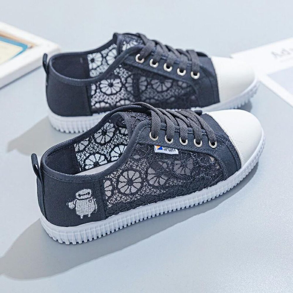 (black, 40) Women's 2024 White Mesh Sneakers: Breathable, Lightweight, Trendy Flats for Spring & Summer
