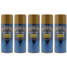 5x Hammerite Smooth Gold Metal Spray Paint 400ml x5 Aerosol Tins
