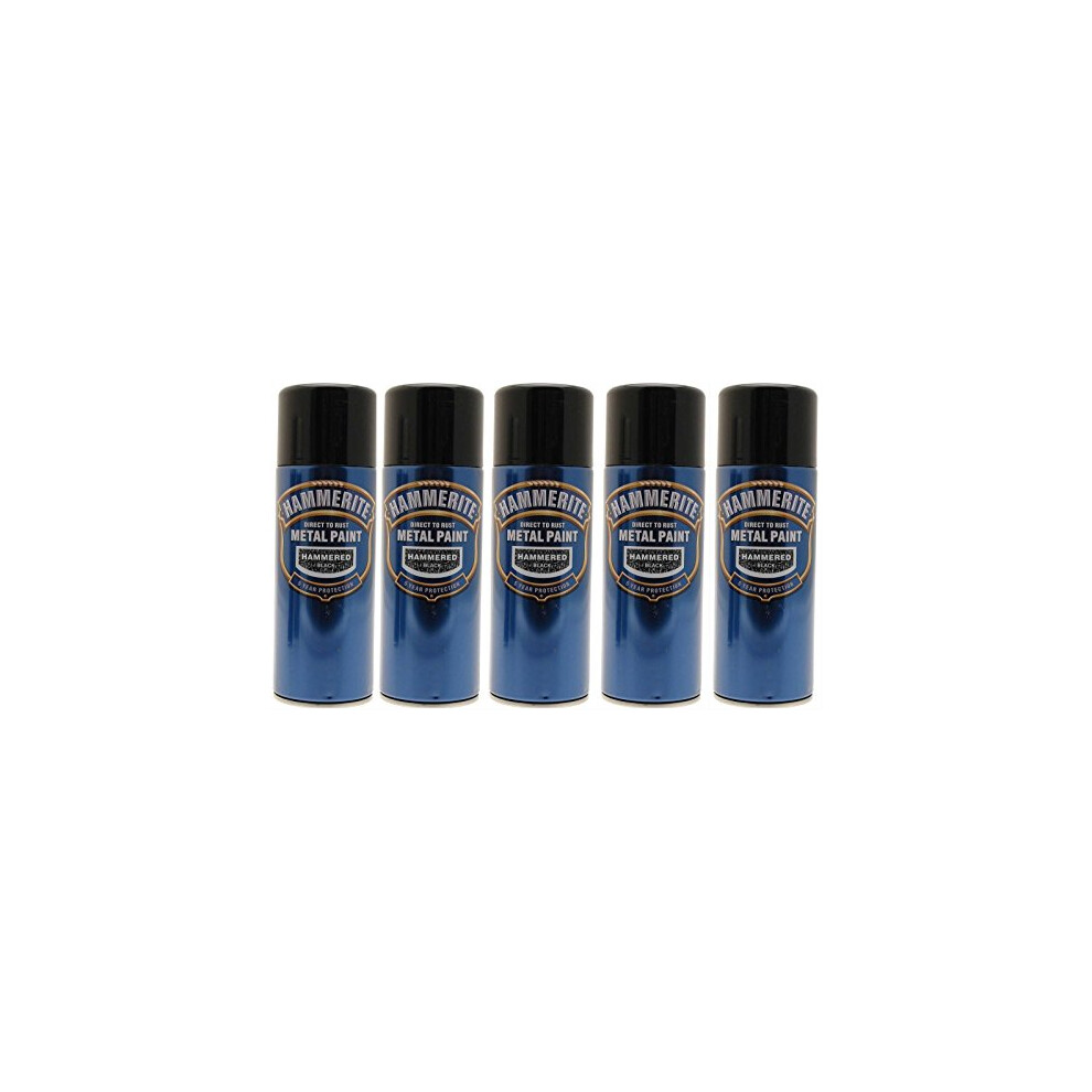 5x Hammerite Hammered Black Metal Spray Paint 400ml Aerosol Tins x5