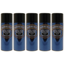 5x Hammerite Satin Black Metal Spray Paint 400ml Aerosol Tins x5