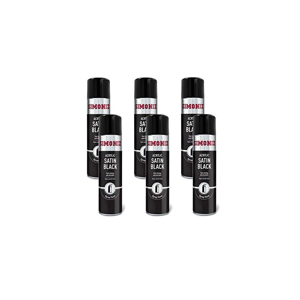 SIMONIZ 6 Pack of Acrylic Satin Black Spray Paint 500ml