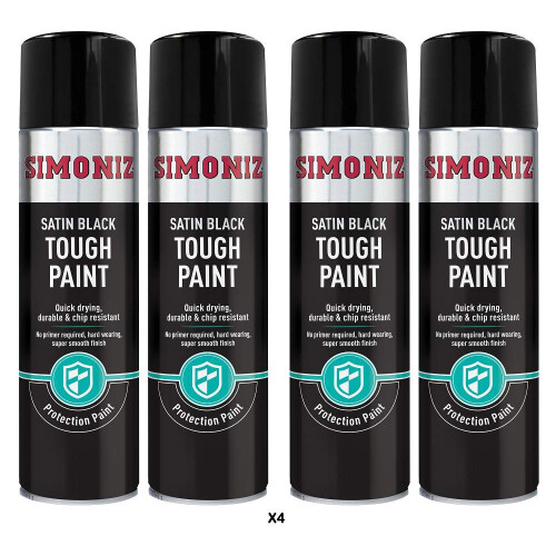 Simoniz Simoniz Tough Satin Black Spray Paint - 4x 500ml