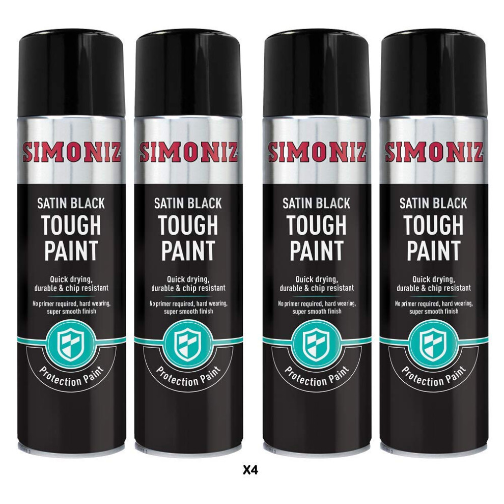 Simoniz Tough Satin Spray Paint - 4X 500Ml Black