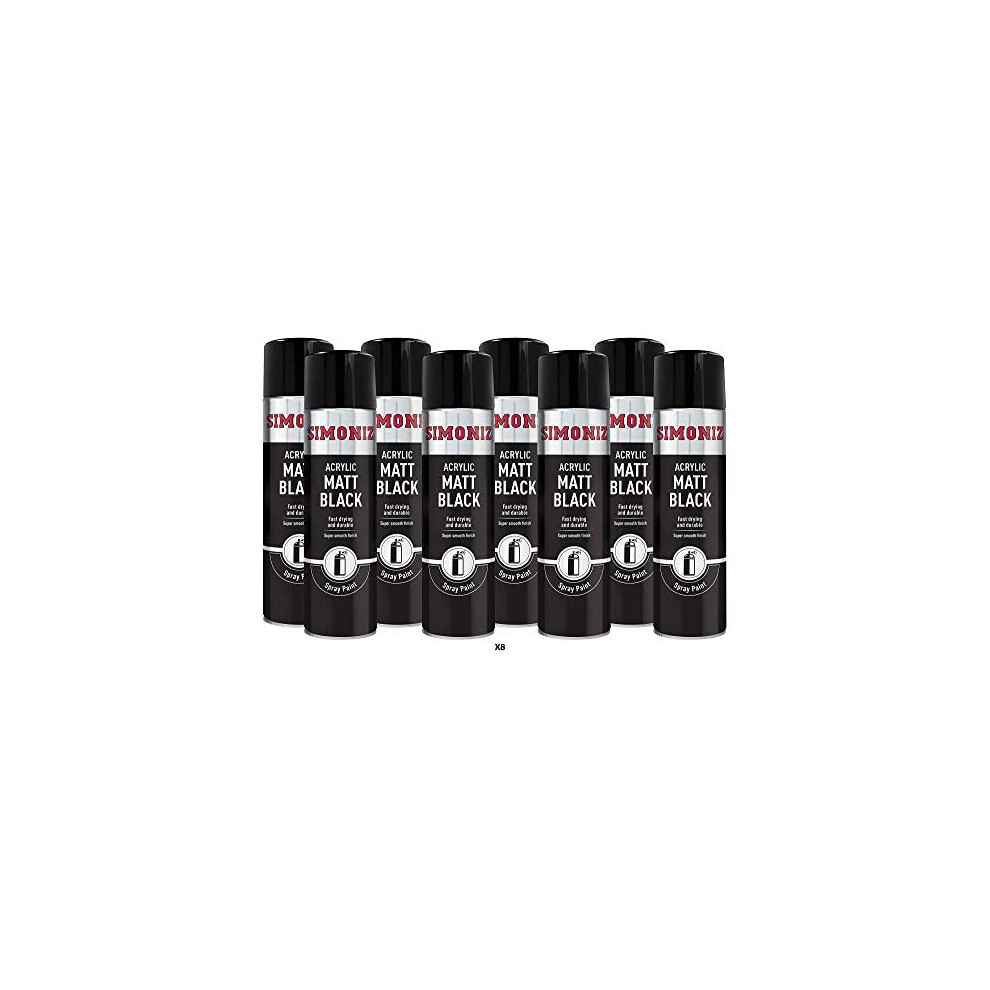 Simoniz Acrylic Matt Spray Paint 8X 500Ml Black