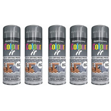 HitlineUK 5 x COLOUR-IT PRIMER GREY MATT SPRAY PAINT PLASTIC METAL WOOD 250ML