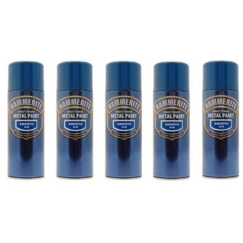 Hammerite 5x Hammerite Smooth Blue Metal Spray Paint 400ml