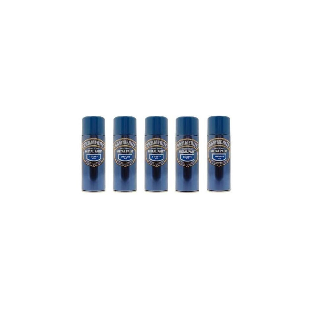 5x Hammerite Smooth Blue Metal Spray Paint 400ml