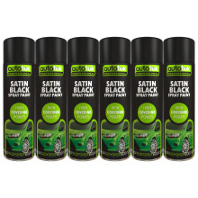AutoTek Satin Black Multi-Purpose Aerosol Spay Paint 500ml x6