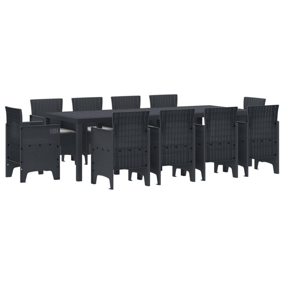 vidaXL 11-Piece Garden Dining Set Dark Grey Poly Rattan for Outdoor Large Table and Chairs with Modern Design for Balcony and Patio Rectangular