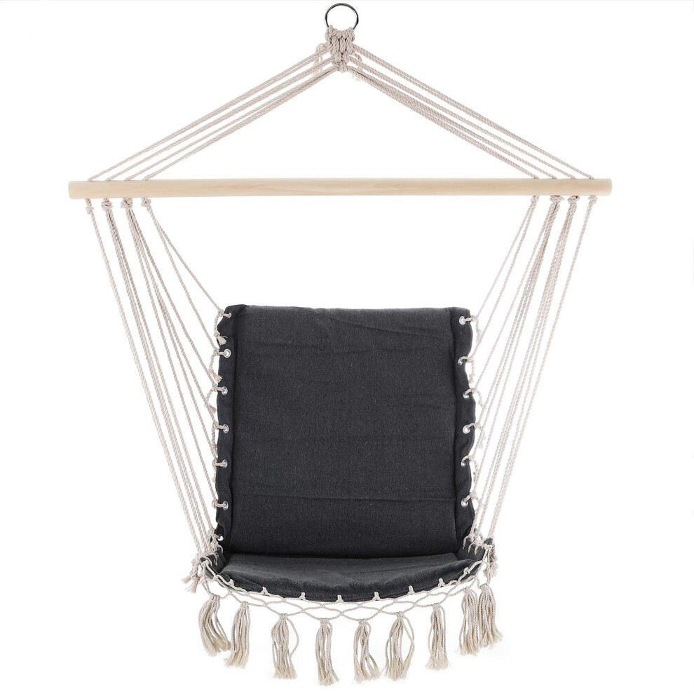 Detex Hanging Chair Swinging Hammock Seat Portable Swing Tree Travel Camping Indoor Outdoor Fabric Cotton Fringes (Grey)-image-OPC-PH8K8KY-NEW