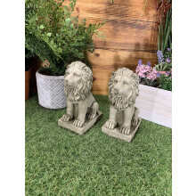 J and L Stone Ornaments STONE GARDEN PAIR OF SMALL PROUD LION ORNAMENTS