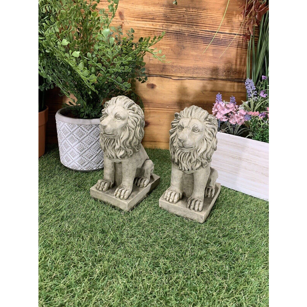 J And L Stone Ornaments Stone Garden Pair Of Small Proud Lion Ornaments