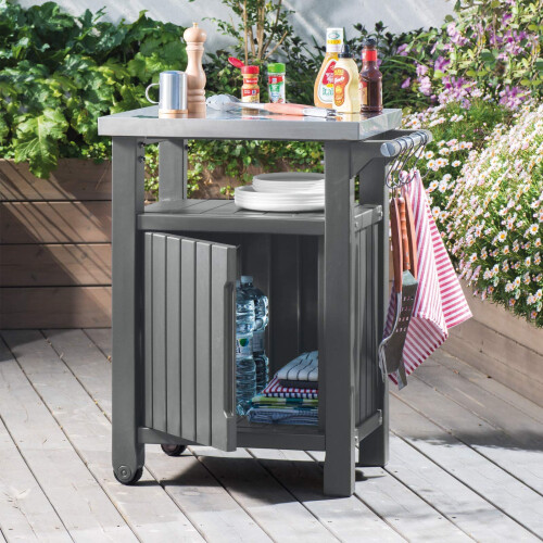 Keter Keter Barbecue Side Table with Single Door, Graphite, 54 x 70 x 90 cm, 6130 1