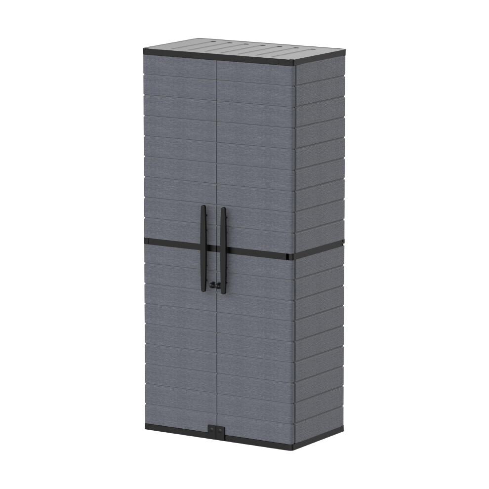 Duramax Cedargrain Tall Plastic Vertical Storage Cabinet, 2 Door Cabinet with 4 Shelves, Garden Storage Cupboard, Outdoor Lockable Cabinet, Water