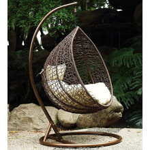 Chair Hanging Rattan Swing Patio Garden Weave Egg with Cushion in or Outdoor (Medium, Brown)