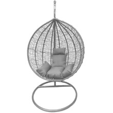 Fine Garden Grey Hanging Egg Chair with Matching Weatherproof Comfy Cushion | Morden Design Patio Indoor and Outdoor Plastic Wired Swing with Steel