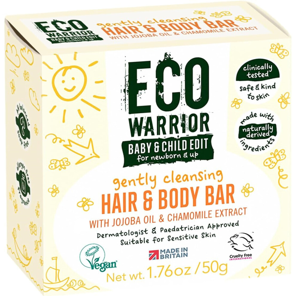 Eco Warrior Baby & Child Edit Gently Cleansing Hair & Body Bar (50G) | Hair Shampoo And Body Bar Soap (2 In 1) | Blossom Scent | Gentle, Eco Orange Little Soap Company