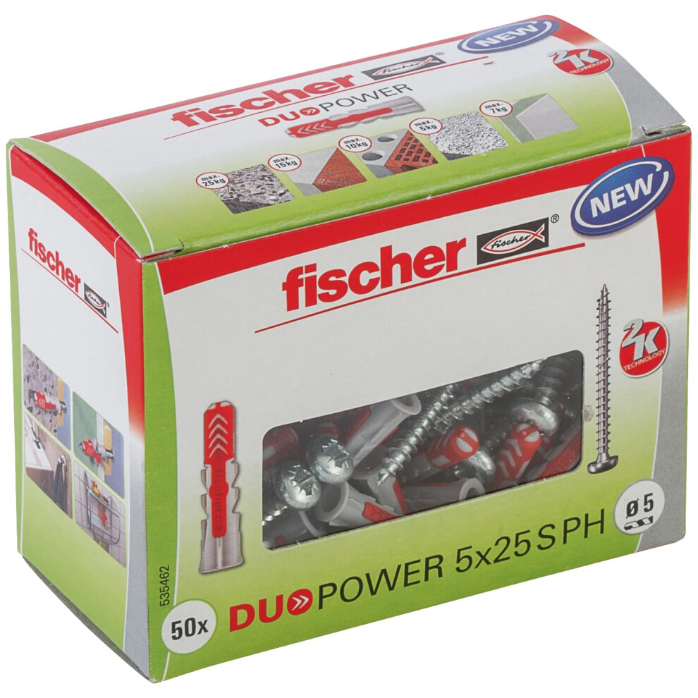DuoPower 5 x 25 S PH, powerful universal plug with panhead screw, intelligent 2-component technology for fastenings in concrete, bricks, stone, gypsum