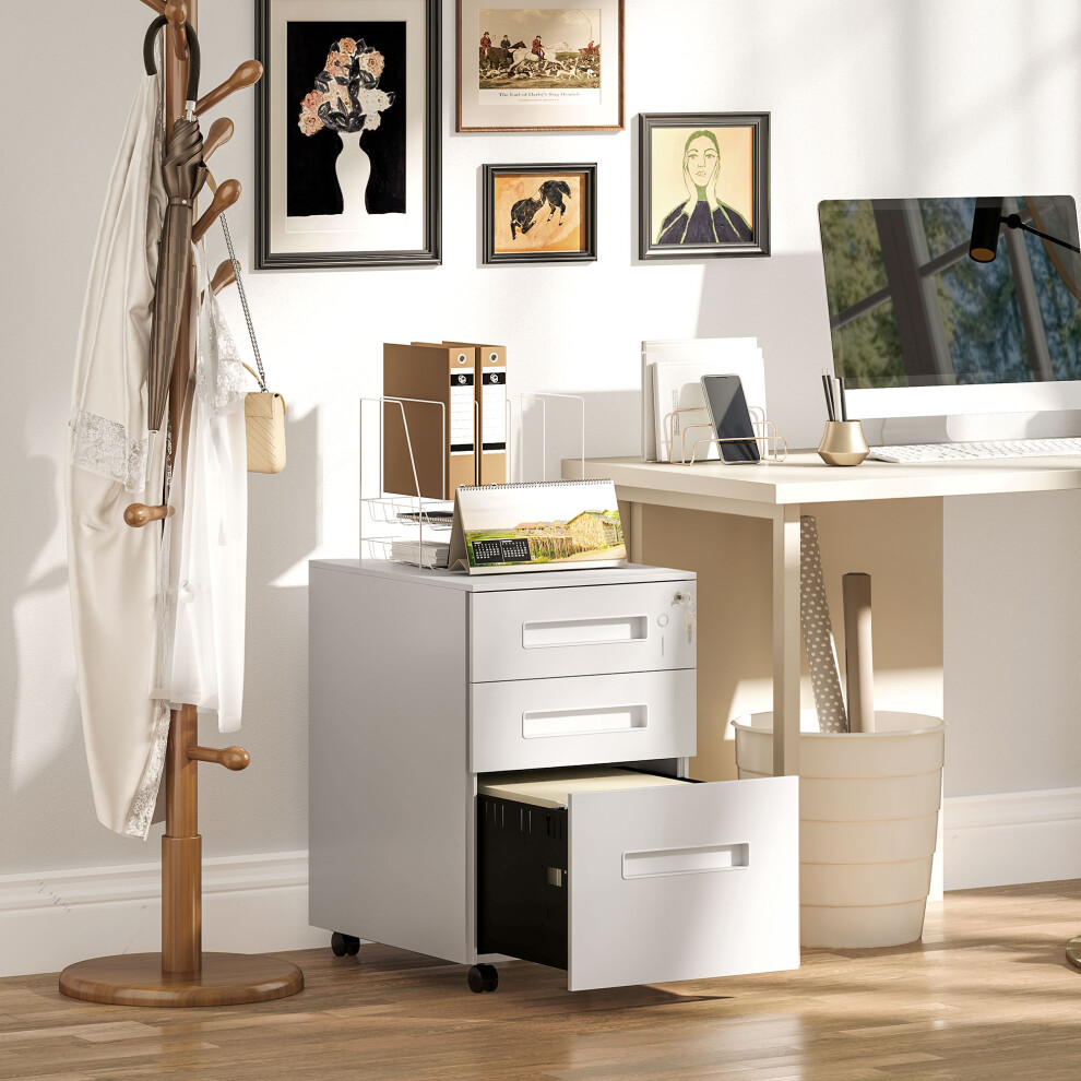 Vinsetto Lockable Mobile Filing Cabinet w/ 3 Drawers 39 x 48 x 60 cm White