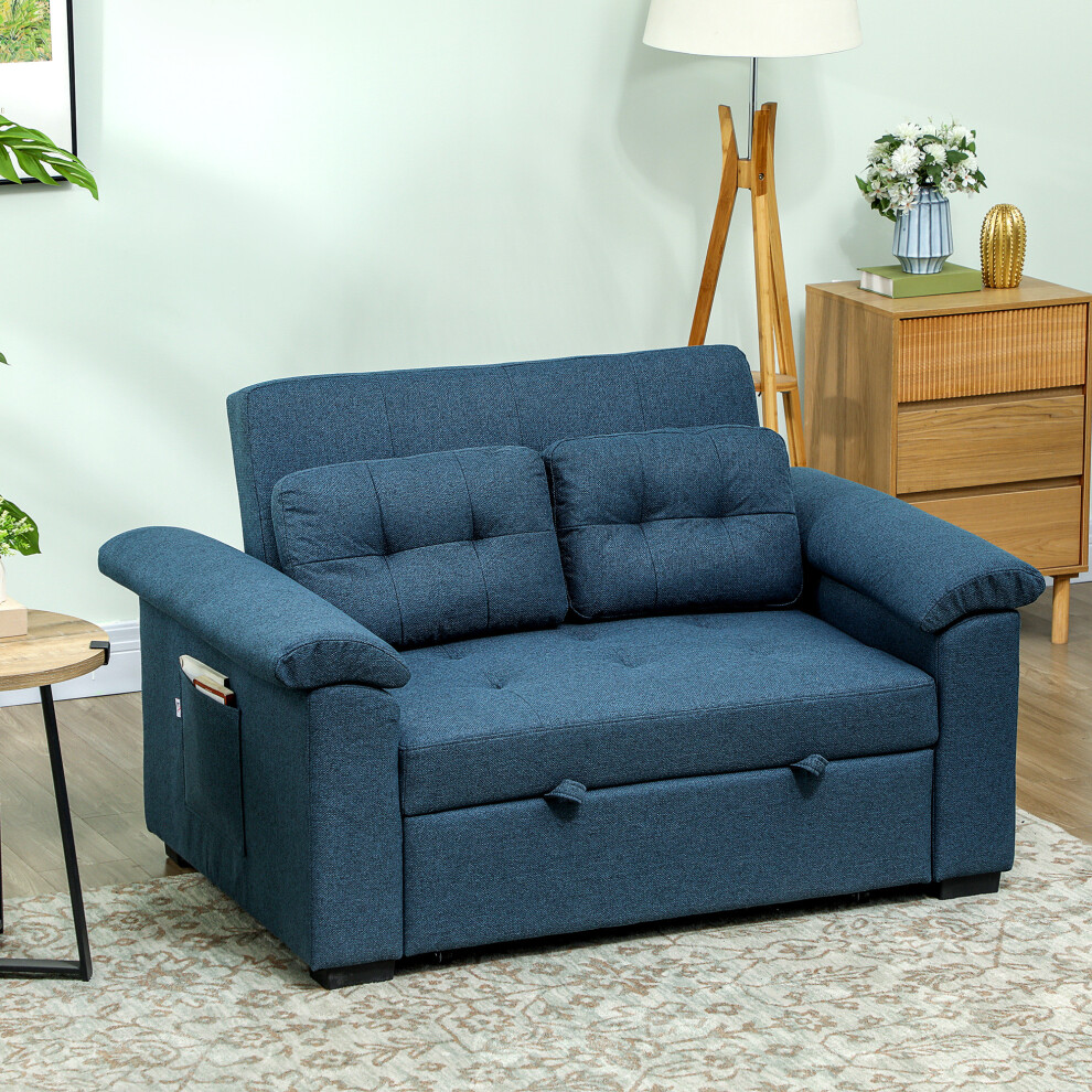 (Blue) HOMCOM Click Clack Sofa Bed 2 Seater Sofa Bed for Living Room