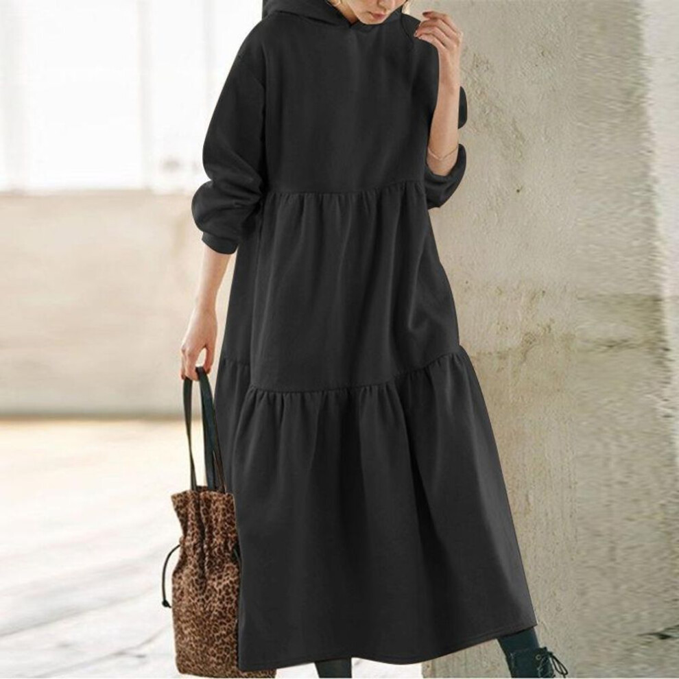 (black, XL) Solid Color Sweatshirt Long Dress Women Vintage Women Loose Long Sweatshirt