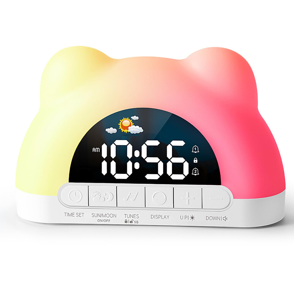 Penyuy Sunrise Alarm Clock, Kids Alarm Clock For Sleep Training With 11 Rgb Color Lights & 3 Levels Of Brightness Adjustable, Dual Alarms, Led Ok To Wake