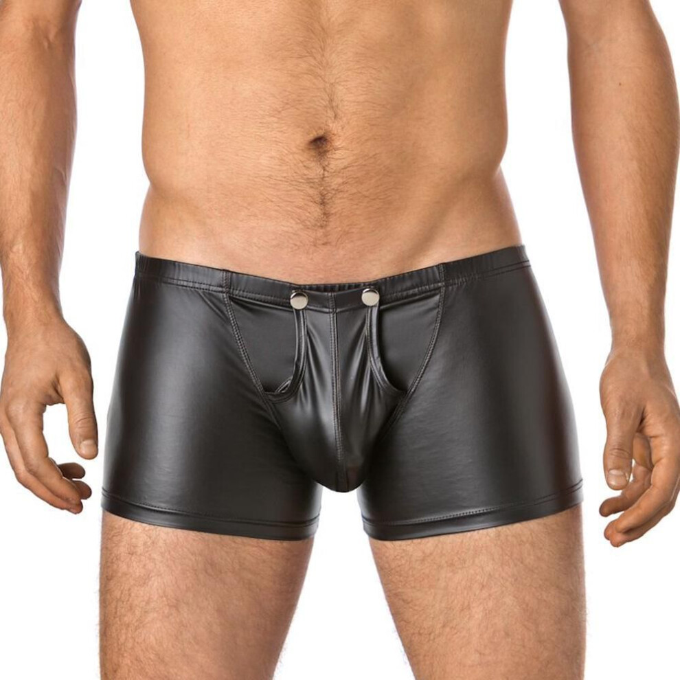 (XL, black) Men's Faux Leather Button U-Convex Boxer Briefs