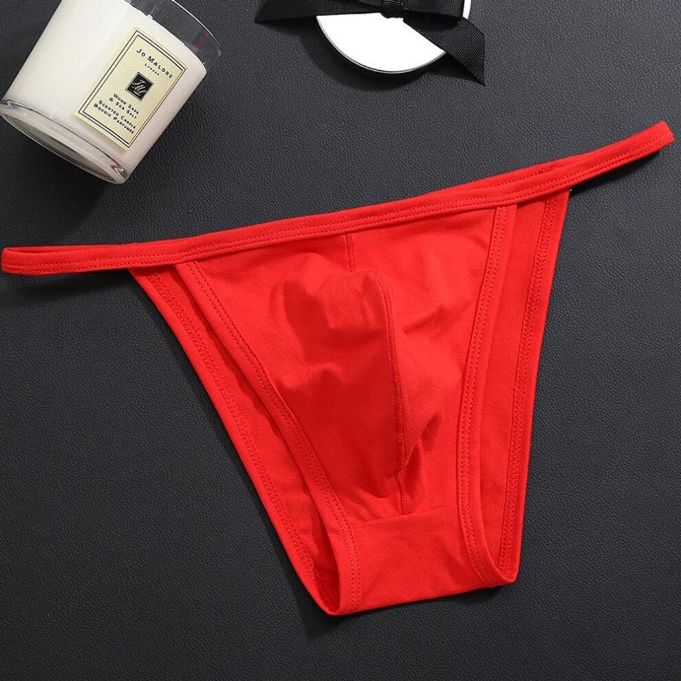 (XL, red) Men's Low-waist Cotton T-back Underwear - Sexy Summer Thin-belt Design