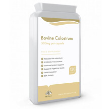 Bovine Colostrum Capsules 500mg - 120 Capsules | 20% Immunoglobulins G | Reduced-Fat Colostrum | from Grass-fed Cows | Free from Antibiotics |