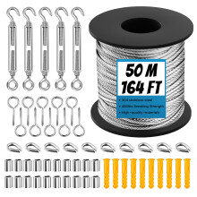 50M Garden Wire Stainless Steel Wire Rope Kit, Picture Wire Catenary Wire Kit, Metal Garden Wire for Climbing Plants, M5 Turnbuckle Wire Tensioner Kit