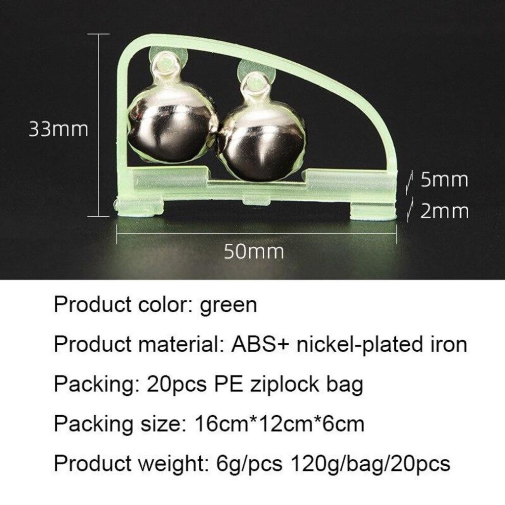 20 Pcs Luminous Sea Fishing Feeder Fishing Bell Twin Rod Tip Fish Bell Alarm Fishing Tackle 5cm*3cm Fish Bell