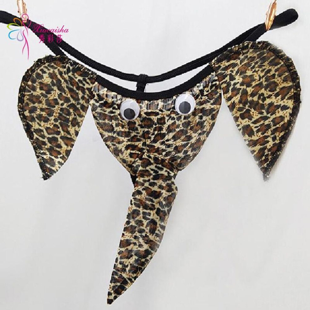(One Size, leopard print) Men's Sexy Elephant Nose Briefs: Transparent Thong Underwear Set
