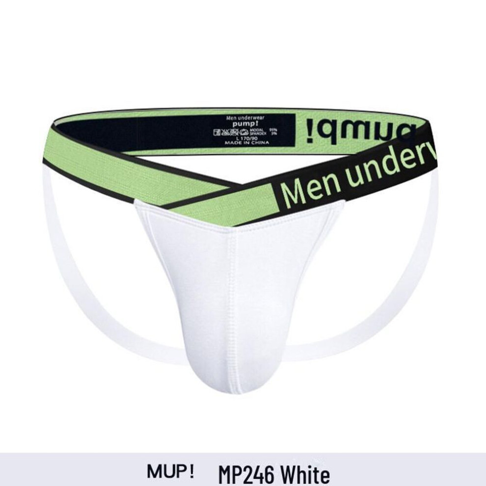 (Medium, white) Trendy Modal Breathable Men's Double Thong T-Back Fun Underwear