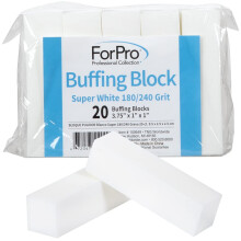 ForPro Professionele Collectie Buffing Block, Super Wit, 180/240 Grit, Vierzijdige Vijl voor Manicure/Pedicure, 3.75" L x 1" W x 1" H, 20-Stuks