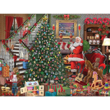 Bits and Pieces - 300-dielna skladacka pre dospelých 45,5 cm x 61 cm - Vianocná radost - 300-dielna skladacka Santa Claus na návšteve a darceky o