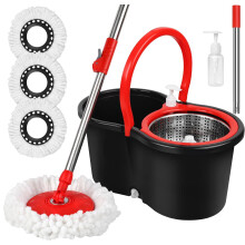 Spin Mop and Bucket Set 360 Spin Mop and Bucket with Wringer Set and 3 Microfiber Mop Replacement Heads Refills 61"""" Stainless Steel Extended Handl