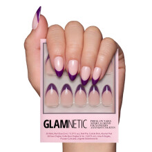 Glamnetic Press On Nails - Plum | Semi-Transparent Dark Plum Purple French Tip Short Almond False Nails  Reusable Stick On Fake Nails with Glue |
