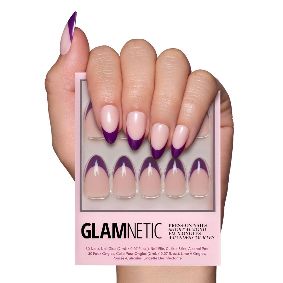 Glamnetisk Purple Glamnetic Press On Nails - Plum | Semi-Transparent Dark Plum French Tip Short Almond False Nails Reusable Stick On Fake Nails With Glue | Salo