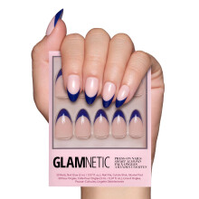 Glamnetic Press On Nails - French Riviera | Semi-Transparent Navy Blue French Tip Short Almond False Nails  Reusable Stick On Fake Nails with Glu