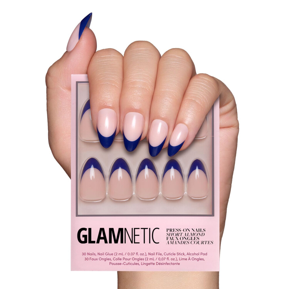 Glamnetisk Blue Glamnetic Press On Nails - French Riviera | Semi-Transparent Navy French Tip Short Almond False Nails Reusable Stick On Fake Nails With Glue | S