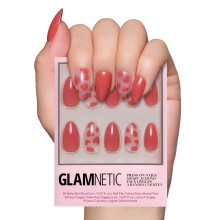 Glamnetic Press On Nails - Love Me | Red Short Almond Nails with Heart Accents Reusable Stick On Fake Nails with Glue | Love In Bloom Valentines Nai