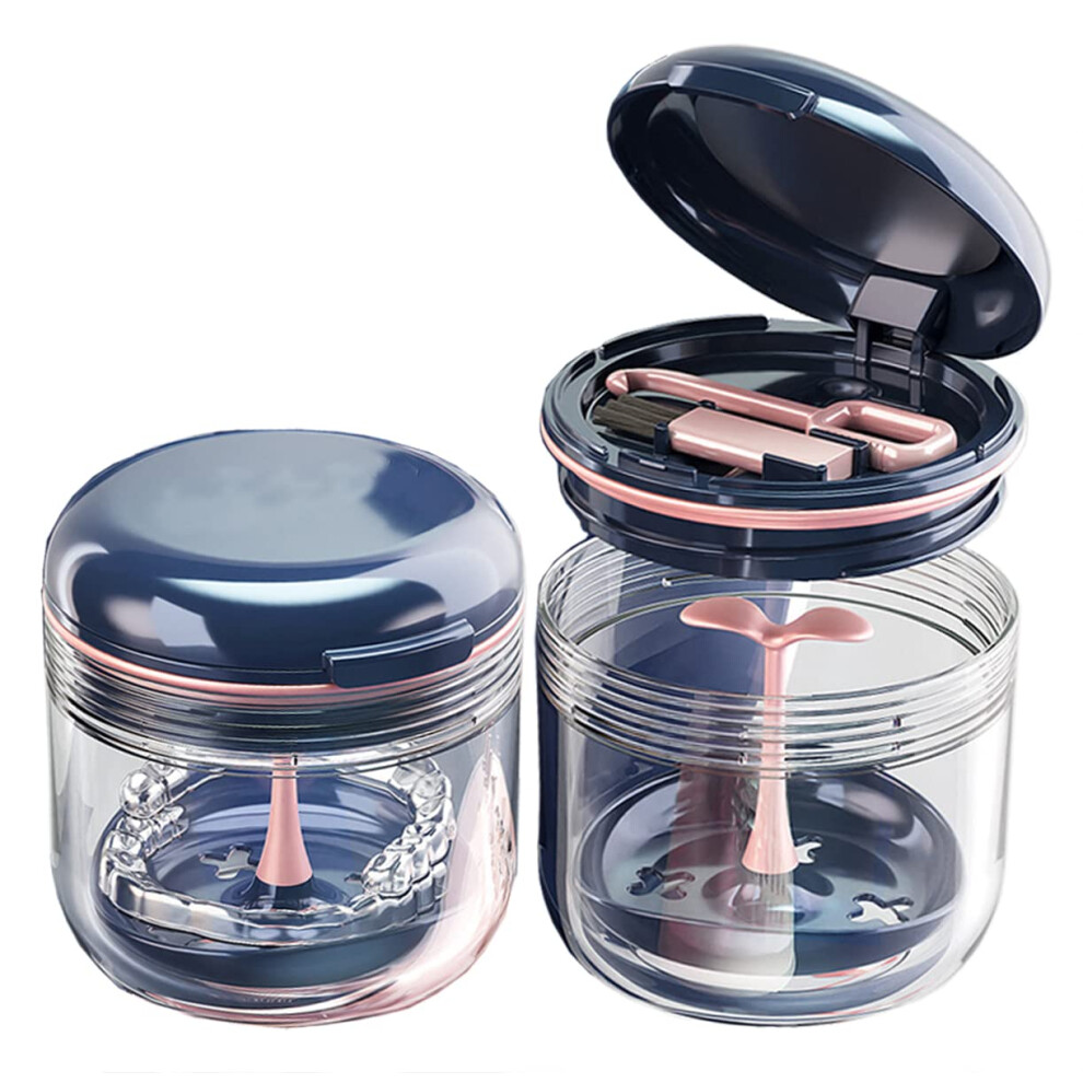Murri&Murrdi Retainer Case Denture Bath Box With Strainer Basket Mouth Guard Case With Mirror Braces Cleaner Cup Cute Denture Holder Retainer Stor