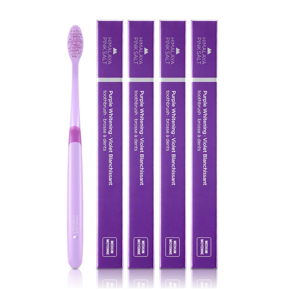 Himalajan Vaaleanpunainen Suola Himalaya Pinksalt Purple Toothbrush 4 Count - Purple Indicater Medium Toothbrushes For Adults Plaque Remover For Teeth Tapered Bristles Gentle On Te