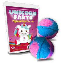 Unicorn Farts Badebomben     Niedliches Einhorn-Regenbogen-Design     Lustige XL-Badebomben fur Madchen     Blauer und rosa Zuckerwatteduft, 2 Stuck